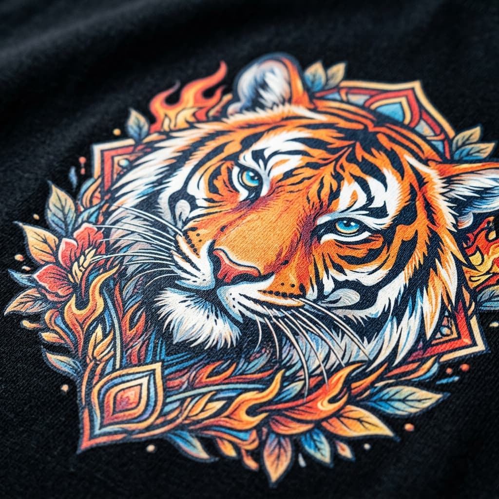 High-density Direct-to-Film print application detailing color accuracy and opacity
