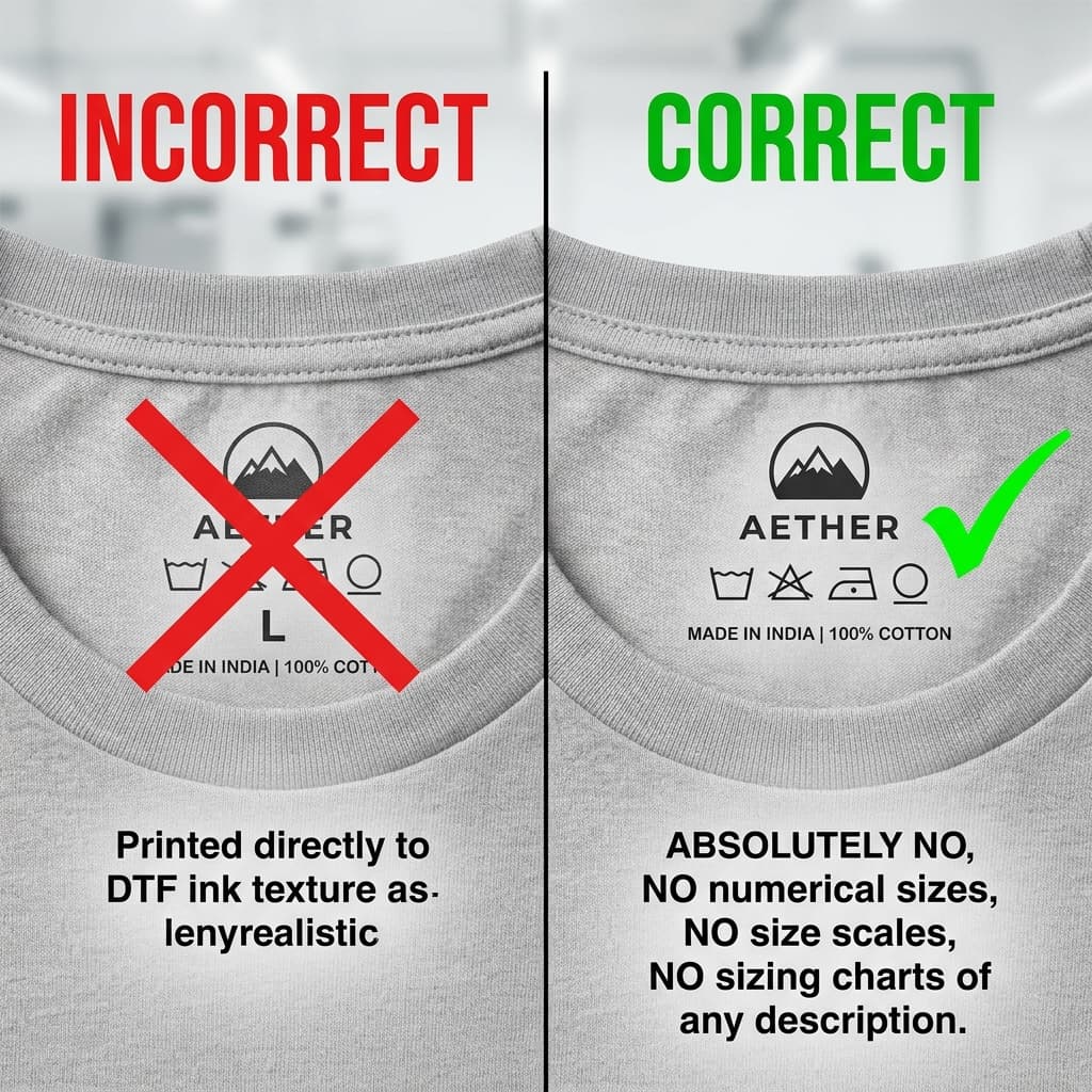 Custom necklabel placement and sizing instructions on apparel